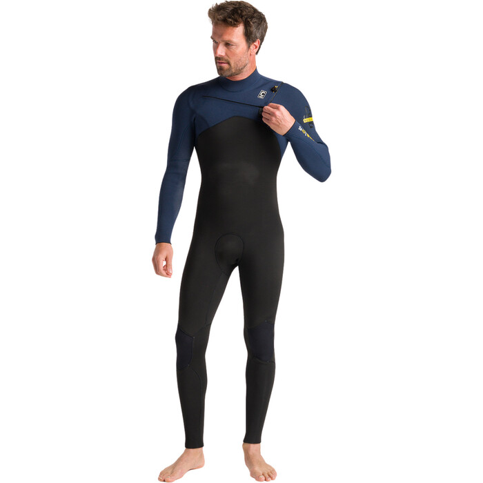 2024 C-Skins Mens NuWave Session 4/3mm Chest Zip Wetsuit C-NSE43MCZ - Black / Bluestone X / Saffron